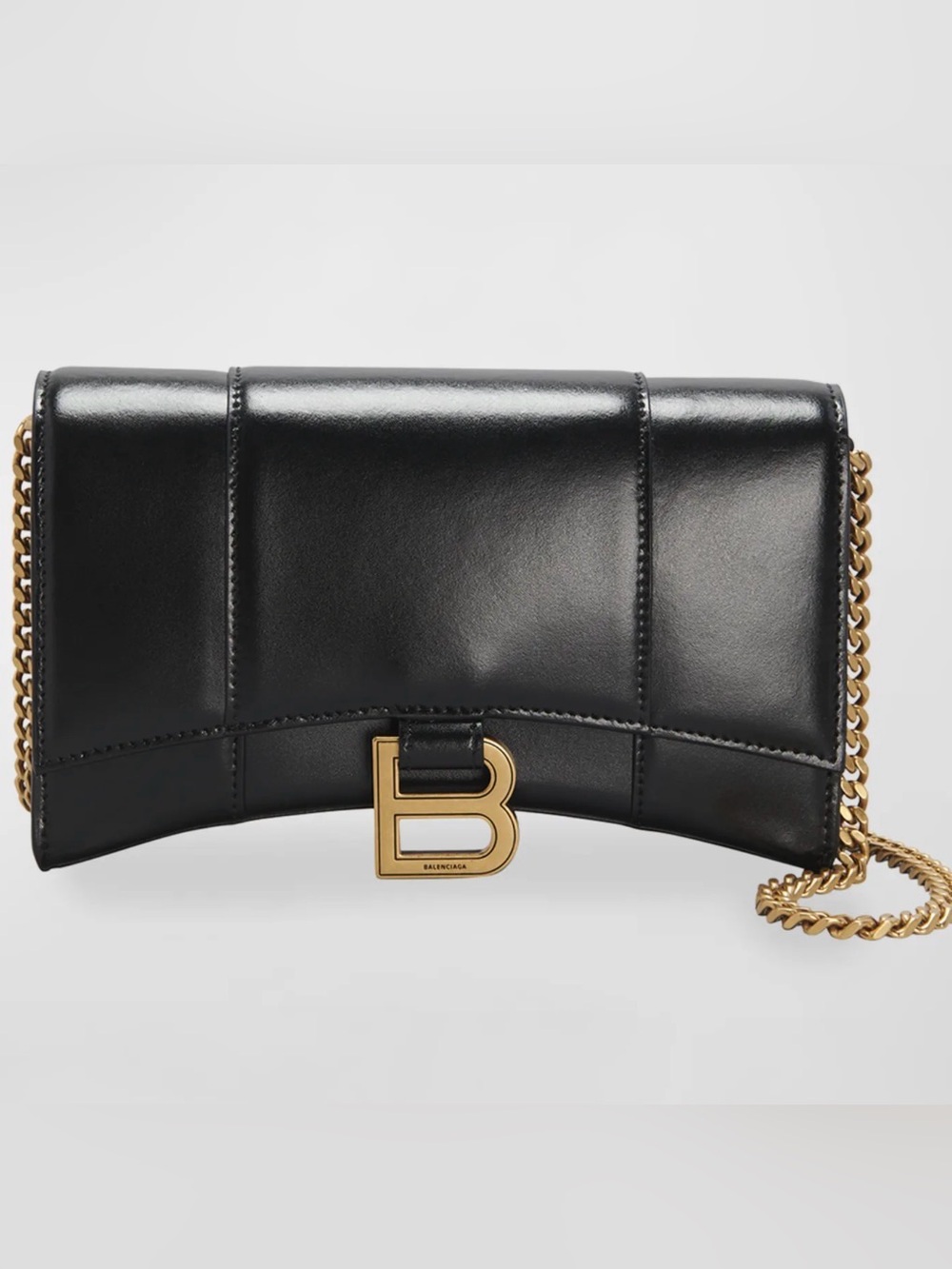 BALENCIAGA Hourglass Crossbody /Antique Gold Chain In Black Calfskin Leather NWT - Picture 3 of 16